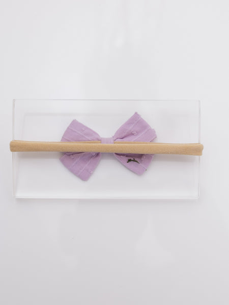 Purple Floral Embroidery with Pearl Center Bow Headband- Lavender