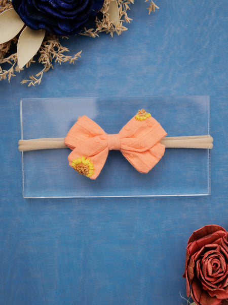Sunflower Embroidered Bow Headband- Peach