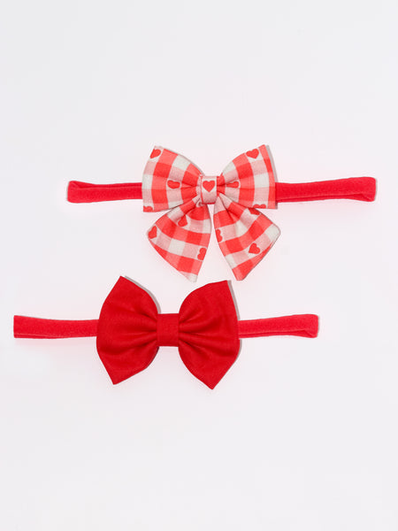 Checkered Sailor Bow & Bow Headband Set- Red