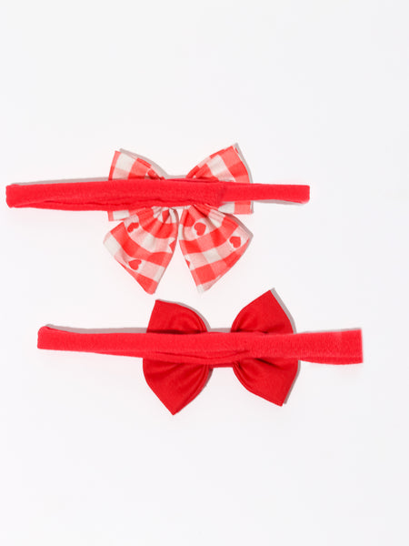 Checkered Sailor Bow & Bow Headband Set- Red