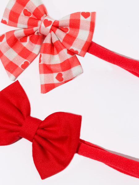 Checkered Sailor Bow & Bow Headband Set- Red