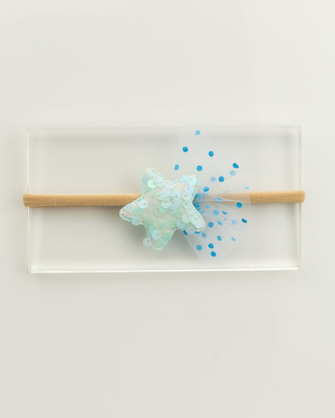 Sequined Embellished Tulle Star Kids Headband- Light Blue