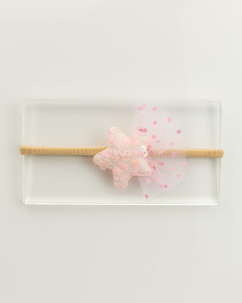 Sequined Embellished Tulle Star Kids Headband- Light Pink