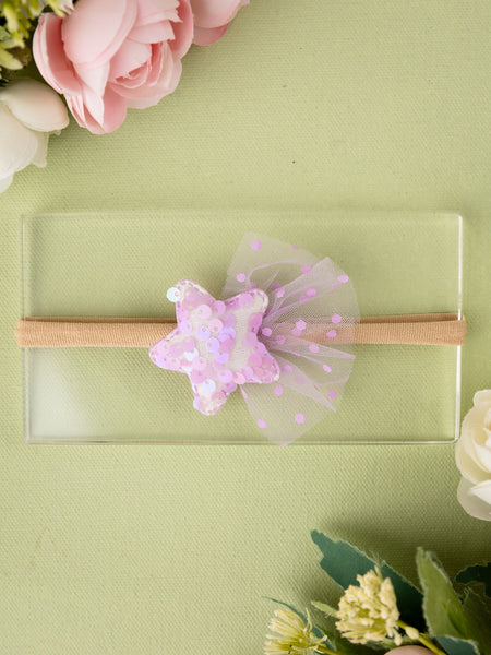 Sequined Embellished Tulle Star Kids Headband- Lavender