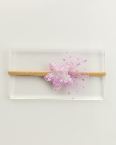 Sequined Embellished Tulle Star Kids Headband- Lavender