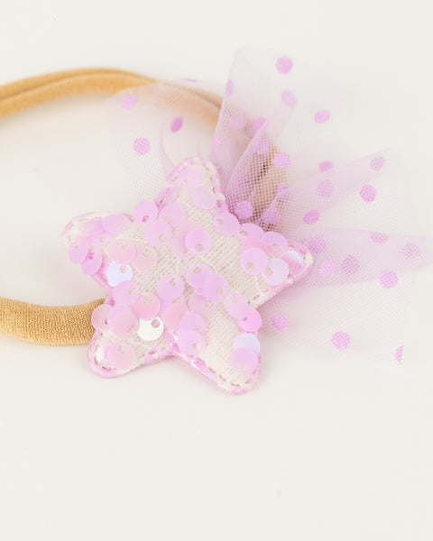Sequined Embellished Tulle Star Kids Headband- Lavender