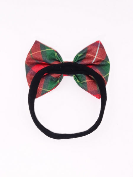 Christmas Checked Bow Headband- Red & Green