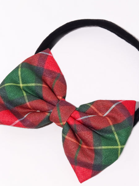 Christmas Checked Bow Headband- Red & Green