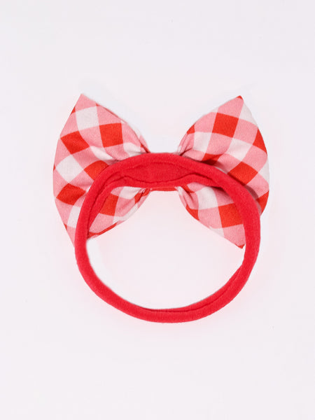 Christmas Checked Christmas Bow Headband- Red & White