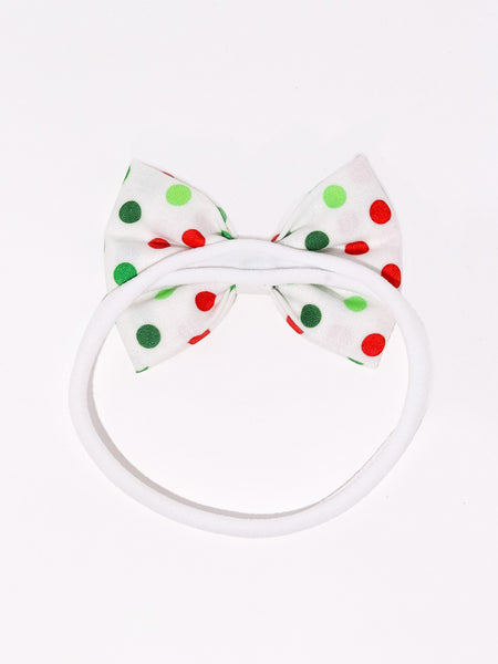 Polka Dot Bow Headband- White