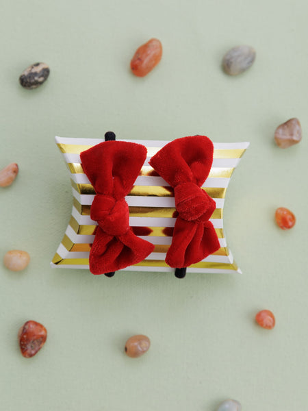 Velvet knotted Rubber Band Set of 2- Red