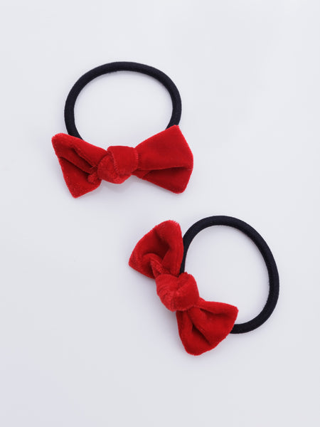Velvet knotted Rubber Band Set of 2- Red