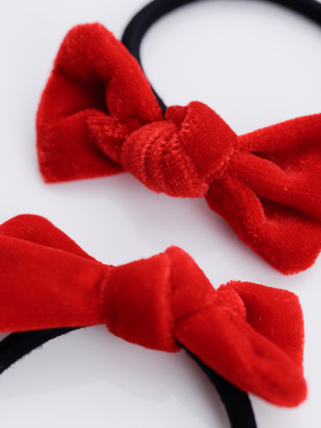 Velvet knotted Rubber Band Set of 2- Red