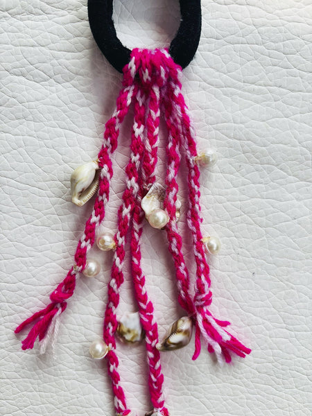 Boho shell Braided Hairtie- Pink
