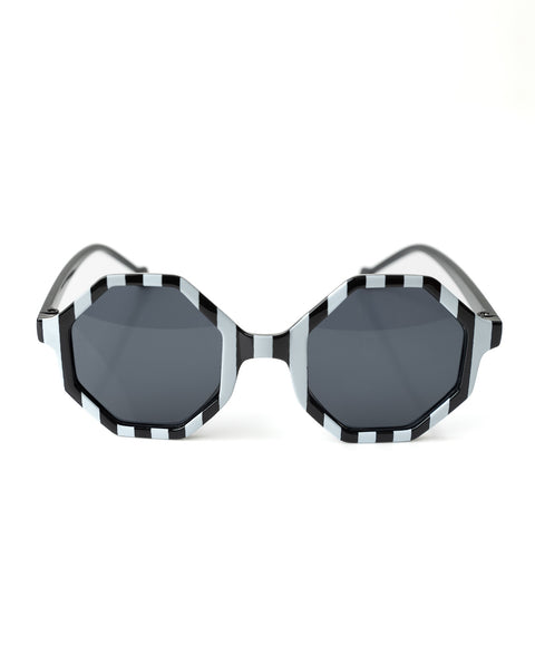 Striped Hexagon Sunglasses for Kids- Black & White