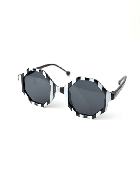 Striped Hexagon Sunglasses for Kids- Black & White
