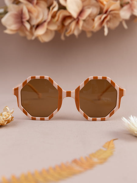 Striped Hexagon Sunglasses for Kids- White & Orange