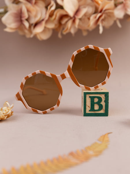 Striped Hexagon Sunglasses for Kids- White & Orange