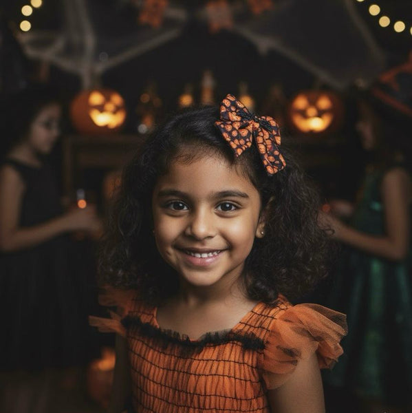 Halloween  Alligator Clip Bat Sailor Bow- Orange