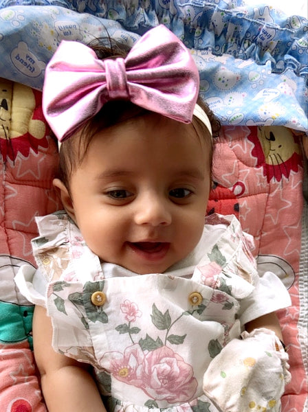 Big Leather Bow Headband - Light Pink