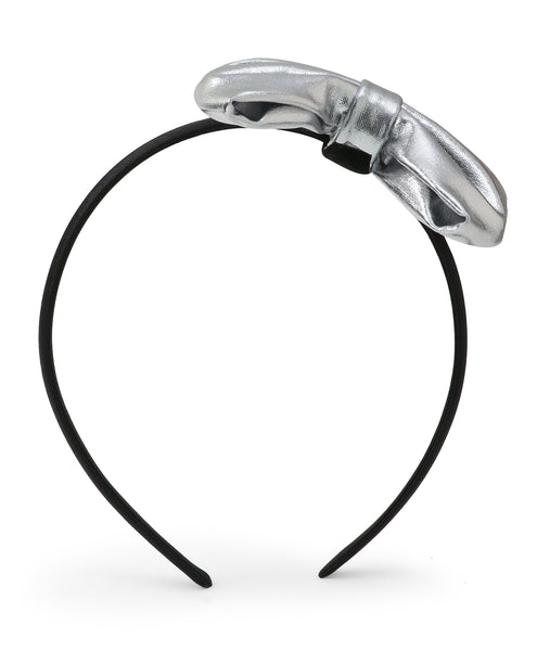 Leather Bow Hair Band - Silver