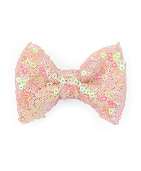 Sequin Party Bow Alligator Clip - Peach
