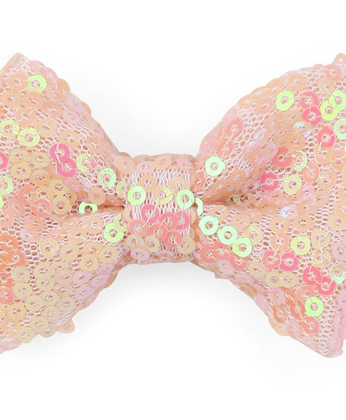 Sequin Party Bow Alligator Clip - Peach