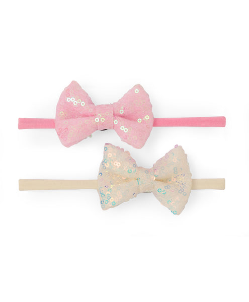 Sequin Party Bow Headband Set - Light Pink & White