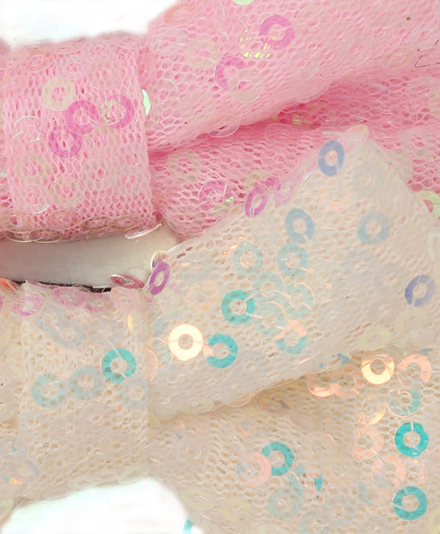 Sequin Party Bow Headband Set - Light Pink & White