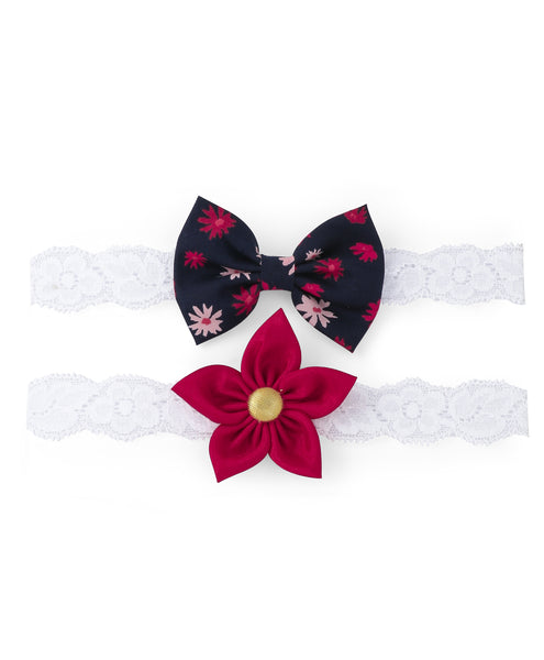 Flower & Bow Hairband Set - Black & Maroon