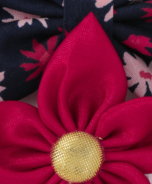 Flower & Bow Hairband Set - Black & Maroon