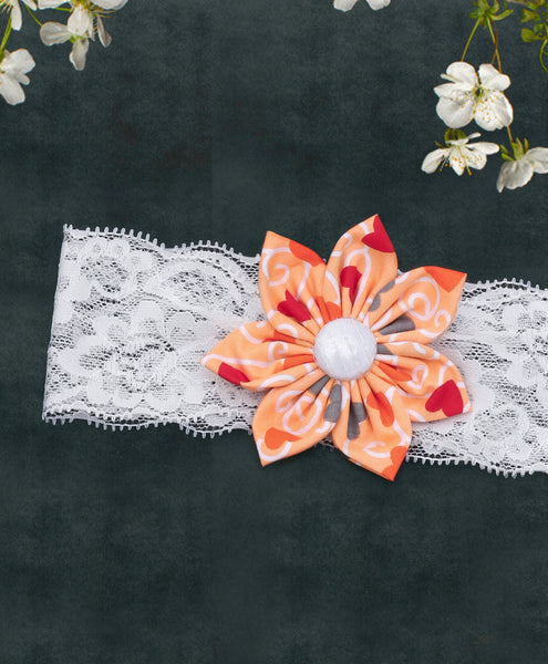 Heart Big Flower Headband - Orange