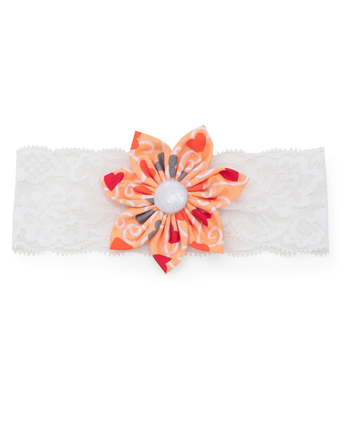 Heart Big Flower Headband - Orange