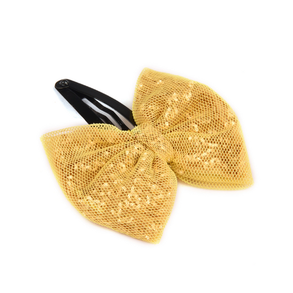 Glitter Sequin Bow Hair Clip - Yellow