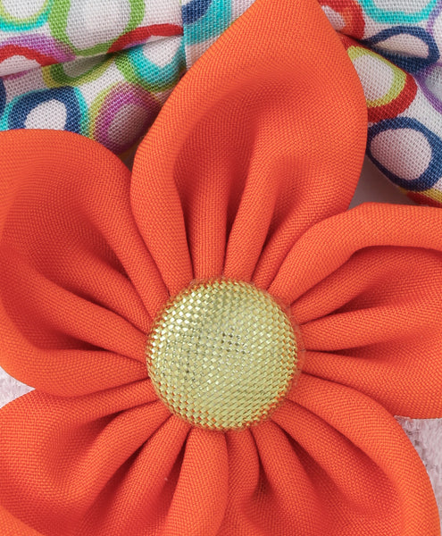 Flower & Bow Hairband Set - Multi Colored & Orange