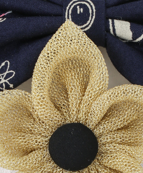 Flower & Bow Hairband Set - Dark Blue & Golden