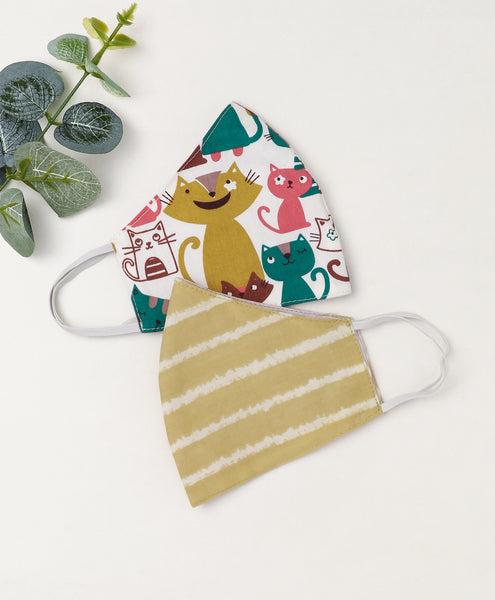 Kids/Adults Face Mask Set - Cats & Stripes