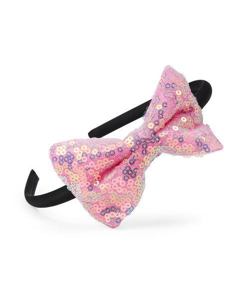 Sequinned Bow Hair Band - Light Pink