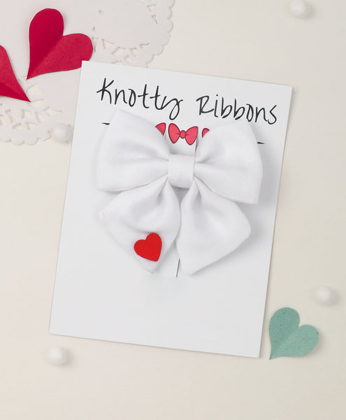 Sailor Bow With Heart Alligator Clip - White