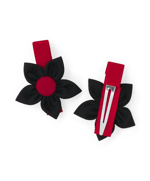 Flower Alligator Clip Set - Red & Black