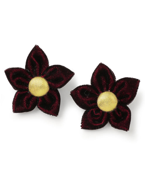 Velvet Flower Alligator Clips - Maroon
