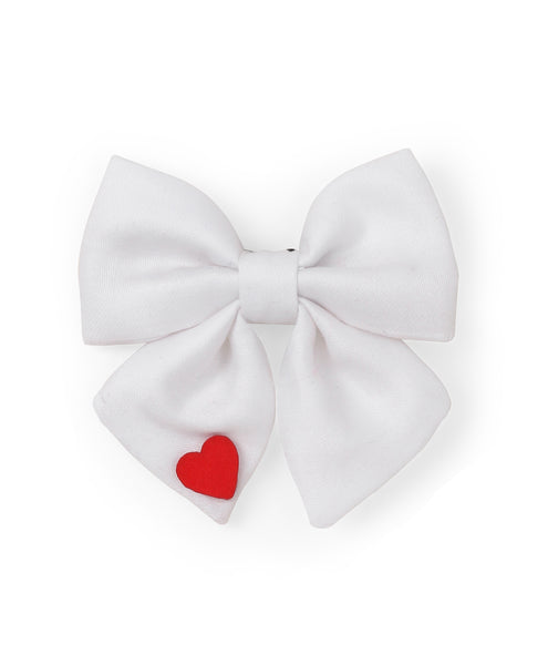 Sailor Bow With Heart Alligator Clip - White