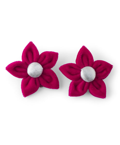 Velvet Flower Alligator Clip Set - Dark Pink