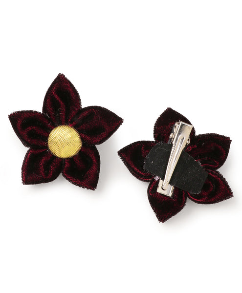 Velvet Flower Alligator Clips - Maroon