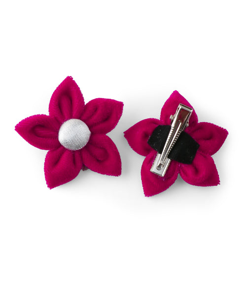 Velvet Flower Alligator Clip Set - Dark Pink