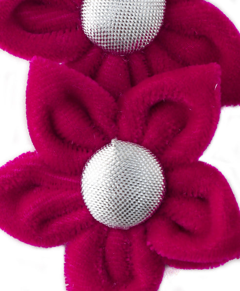 Velvet Flower Alligator Clip Set - Dark Pink