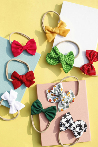 Knotted & Classic Bow Headband Set- Red, Green & White