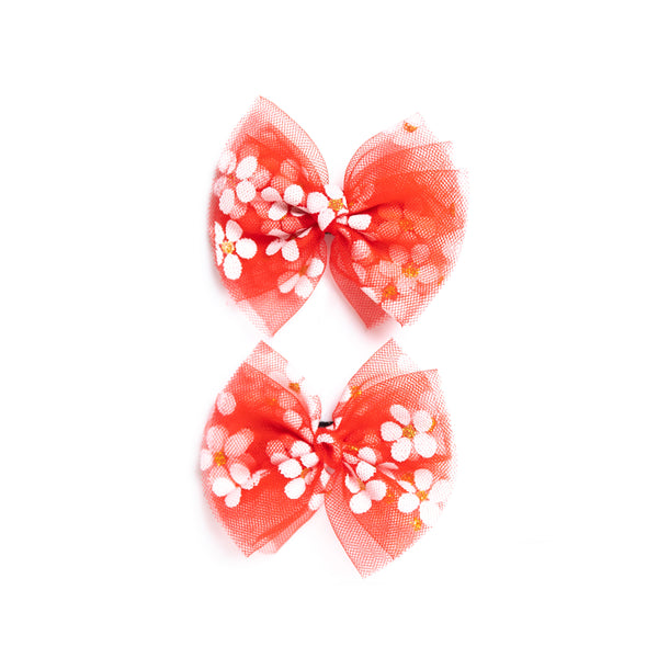 Floral Alligator Hair Clip Set- Red