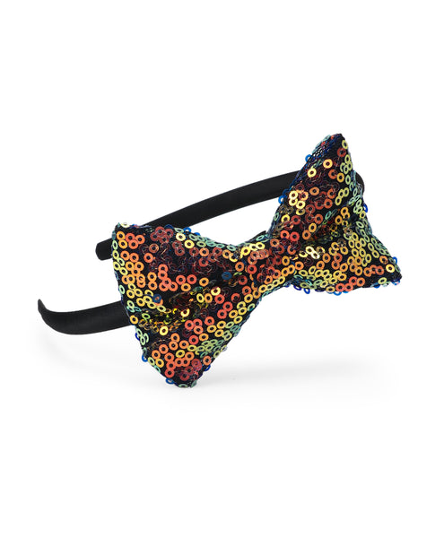Sequinned Bow Hair Band - Bronze