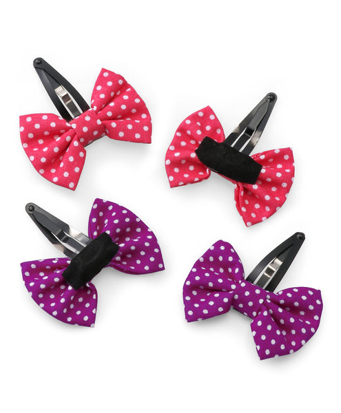 Polka Dots Tiny Bow Hair Clip Set - Pink & Purple